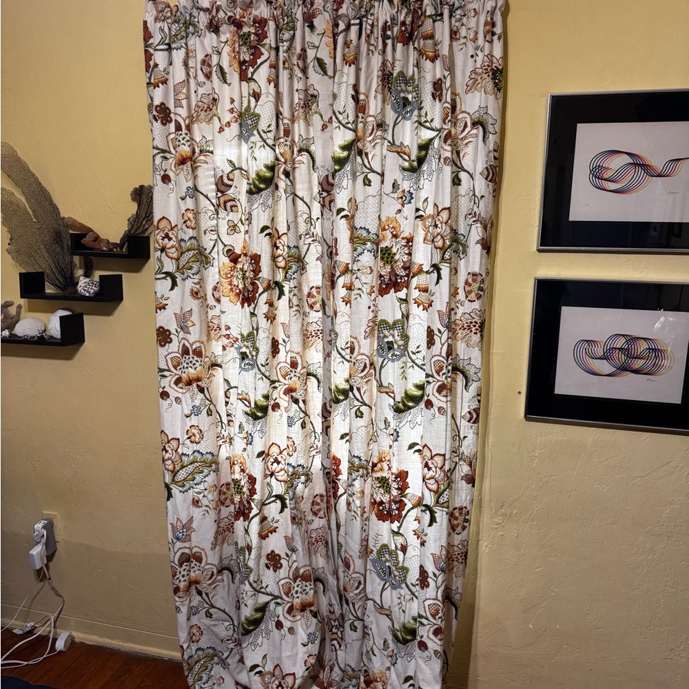 BRISSAC Amber Floral Jacobean Kaufman Curtains 2 panels 49 x 97 in each